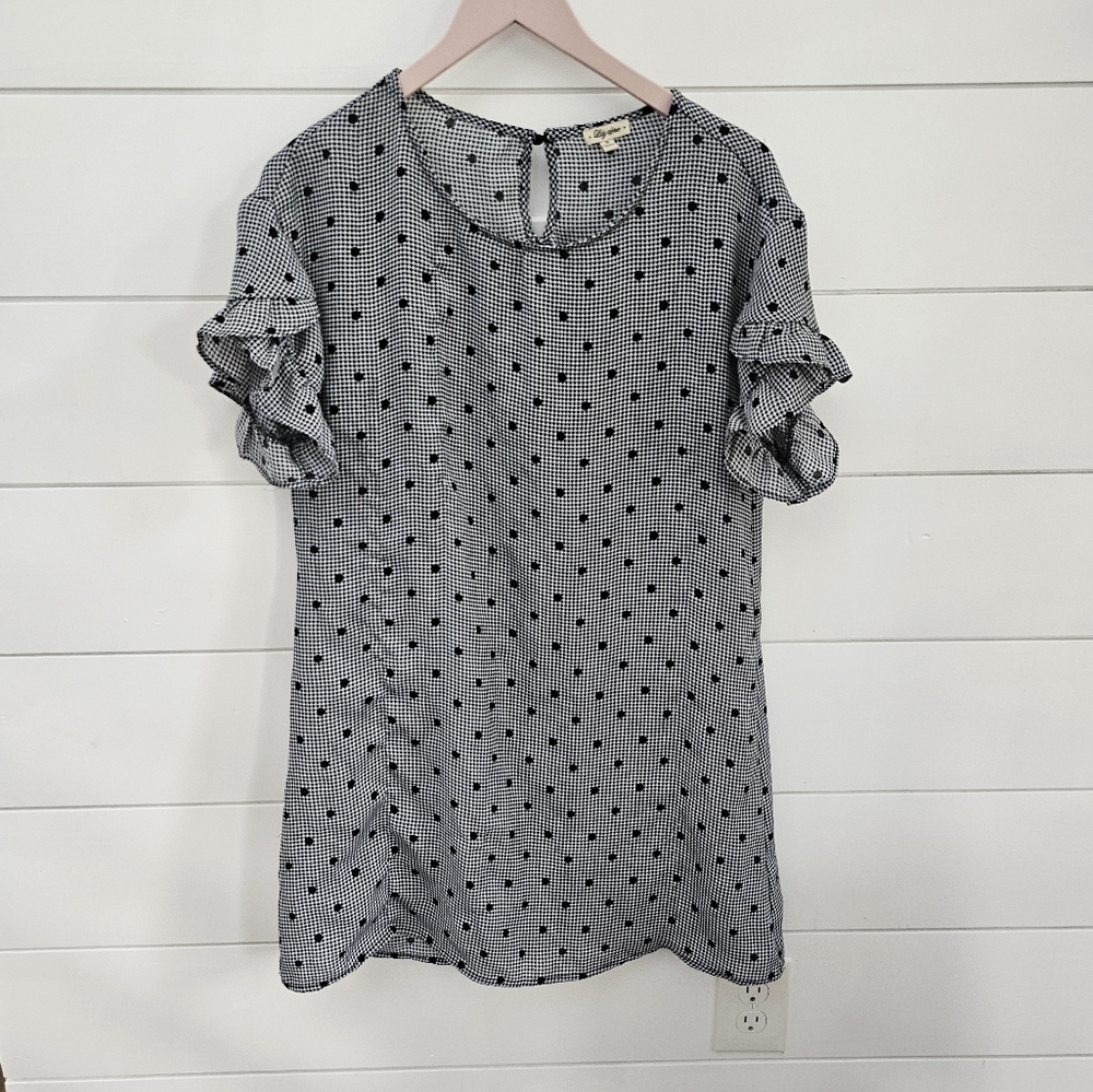 Ruffle sleeve polka Dot dress sz M